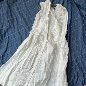 Linen white Knee length Ralph Lauren button down dress with slip